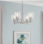 Hampton Bay Oron 4-LIGHT Brushed Nickel Reversible Chandelier W/ Clear Glass. Fixed Price $85.00.