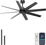 Ohniyou 60'' Ceiling Fan No Light - Modern Black 8 Blades Remote/app. Fixed Price $127.12.