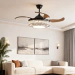 Black Led 48 Inch Ceiling Fan Crystal Light Retractable With Remote Control Kit. Fixed Price $136.21.