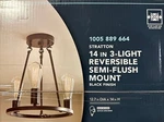 Hampton Bay Stratton 14 In. 3-LIGHT Black Semi-flush Mount Ceiling. Fixed Price $29.99.