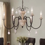 Retro French Chandelier White Distressed Wood Rust Metal Arms Candle Style. Fixed Price $230.00.