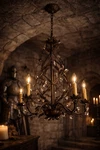 Vintage Gothic Chandelier Wrought Iron Vine Leaves Acrylic Crystal Candle Style. Fixed Price $165.00.