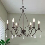 6-LIGHT Rusted Bronze Classic Candlestick Chandelier W/crystal Drops By Lnc. Fixed Price $149.00.