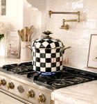 Mackenzie-childs Courtly Check Quart Large Stockpot 10.75" New Original Box. Fixed Price $295.00.