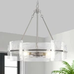 Zlnidjia 22IN Round Chandelier Brushed Nickel Glass Dining Room Light Fixture. Fixed Price $119.99.