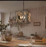 Laluz Farmhouse 4-LIGHT Wood Chandelier Rustic Cage Cube Pendant Fixture. Fixed Price $150.00.