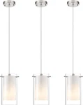 Stylish 3-LIGHT Glass Pendant Fixture, Adjustable Height, Brushed Nickel Finish. Fixed Price $133.99.