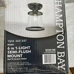 Hampton Bay Rigby 9.6 In. 1-LIGHT Matte Black Round Flush Mount Ceiling. Fixed Price $24.90.