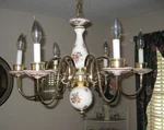 Vintage Italian Ornate Floral Porcelain & Brass 6-ARM Chandelier. Fixed Price $149.00.