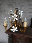 Vintage Metal Golt Gilt White Enamel Flowers Chandelier Lamp Att Hans Kogl. Fixed Price $699.30.
