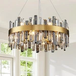 Siljoy 23.6" Modern Crystal Chandelier, 12-LIGHT Brass Gold Round Raindrop.... Fixed Price $315.00.