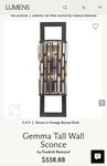 2 - Gemma Tall Light Wallsconce By Fredrick Ramond. Fixed Price $724.00.