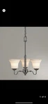 Hampton Bay 5-LIGHT Brushed Nickel Chandelier With Frosted Glass Shades. Fixed Price $43.00.