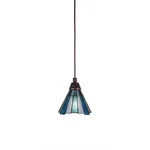 Toltec 1 Light Mini Pendant, Dark Granite, 7" Sea Ice Tiffany Glass 22-DG-9325. Fixed Price $198.00.
