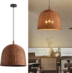 3-LIGHT Dark Curry Rattan Pendant LIGHT,17.7" Rustic Hanging. Fixed Price $180.00.