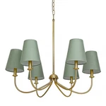 Homebelife Gold Chandelier, Brushed Brass With Green Fabric Shade, 6-LIGHT 28.... Fixed Price $240.78.