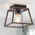 Lnc 11 In. Black Geometric Cage Semi-flush Mount Light W/ Seeded Glass Shade. Fixed Price $34.95.