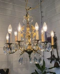 Antique Spanish Golden Brass Chandelier 5 Arms 10 Lights Lots Of Prisms. Fixed Price $350.00.