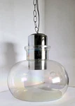 Vtg Thomas Lighting Iridescent Glass & Chrome Ceiling Pendant. Fixed Price $219.00.