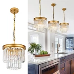 Gdlt Gold Crystal Pendant 11.8 3-LIGHT Modern Round Chandelier Fixture. Fixed Price $119.22.