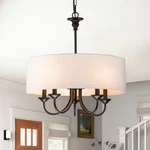 Rrtyo Parrett 5-LIGHT Black Farmhouse Cluster Chandelier With White Cloth Shade. Fixed Price $79.99.