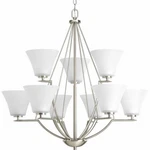 Progress Lighting Bravo 9-LIGHT Chandelier Brushed Nickel 32 W/ Glass Shades New. Fixed Price $68.00.
