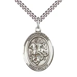 Sterling Silver George Medal Pendant Necklace 1 3/4" On 24'' Chain W/ Box. Fixed Price $98.76.
