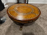 Maitland-smith Round Leather-top Coffee Table Elegant Vintage Design With Bras. Fixed Price $1300.00.
