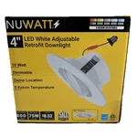 Nuwatt 4 Led Adjustable Retrofit Down Light White 10W Dimmable Recess Nib. Fixed Price $23.99.