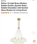 Rrtyo 19-LIGHT Brass Bubble Cluster Sputnik Chandelier W/ Swirled Glass Shades. Fixed Price $270.00.