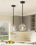 Edishine 2 Pack Pendant Lights Glass Globe Black Gold Adjustable Hanging Fixture. Fixed Price $34.99.