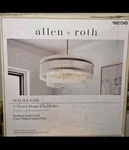 New Allen Roth Mackenzie 2TIERED Drum Chandelier Brushed Gold Clear Ribbed Glass. Fixed Price $203.00.