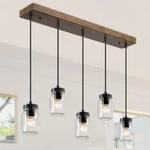 Uolfin A7Y7VFHD23709VZ Mason Jar Chandelier Black W/rustic Faux Wood Accent. Fixed Price $94.99.