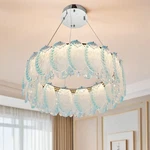 27'BLUE Glass Crystal Chandelier With Adjustable Height 3 Color Light Source. Fixed Price $253.71.