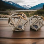 2 Washed Gray Wood Rope Handle Lantern, 10"*10" & 8"*8", Rustic, Outdoor Patio. Fixed Price $114.49.