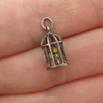 925 Sterling Silver Antique Enamel Bird Cage Oxidized Minimalist 3D Pendant. Fixed Price $34.90.