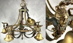 Antique Art Deco Nouveau Chandelier 5 Light Fixture Figural Mascarons Polychrome. Fixed Price $650.00.