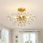 Vintage 18'' Gold Flower Crystal Semi Flush Mount Chandelier E12 Base. Fixed Price $133.99.