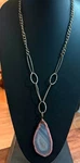 Agate Pendant Necklace Hammered Metal Chain Layered Oval Links Rustic Wire Wrap. Fixed Price $15.60.