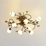 Vintage Style Wrought Iron Chandelier Semi Flush Mount Light With Flower Shade. Fixed Price $198.00.