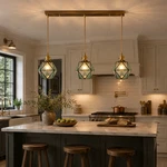 Geometric Stained Glass Pendant Light Brass Ceiling Mount Kitchen Island Fixture. Fixed Price $165.00.