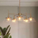 Lnc 5-LIGHT Plated Brass Pendant Chandelier Ceiling W Seeded Glass Shade. Fixed Price $139.99.
