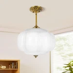 Pandaluna 15IN White Milk Glass Vintage Semi Flush Ceiling Brass Led Chandelier. Fixed Price $119.84.