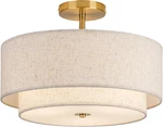 Elegant 16" Gold 3-LIGHT Semi Flush Mount Ceiling With Linen Shade. Fixed Price $133.99.