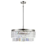 Home Decorators Winthrop Modern Brushed Nickel Chandelier Light W/ Crystal Shade. Fixed Price $127.99.