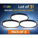 3-PACK 9" Round Led Ceiling Light Flush Mount Modern Adjustable Temp Black. Fixed Price $49.00.