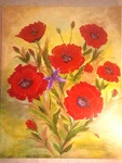 Original Acrylic Painting Red Poppy Flowers Dragonfly 16 X 20 Large Canvas Art. Fixed Price $79.00.
