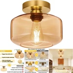 Semi Flush Mount Ceiling Light Brushed Gold Amber Glass Shade Vintage Hallway. Fixed Price $49.69.